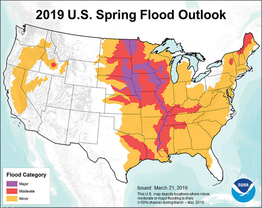 March 2019 spring flood map NOAA